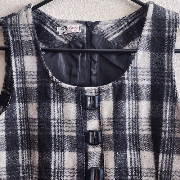 Vintage Lovers Dress Womens Medium Plaid Wool Sleeveless Mod 60s Pockets - Picture 3 of 9